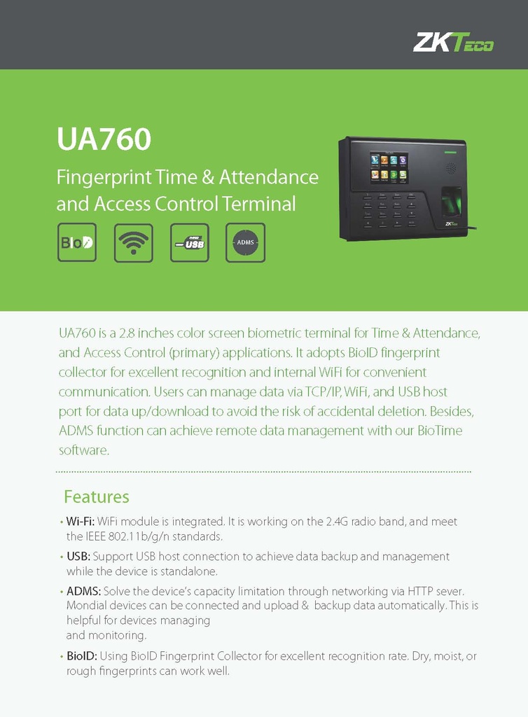 U760 Time Attendance Fingerprint