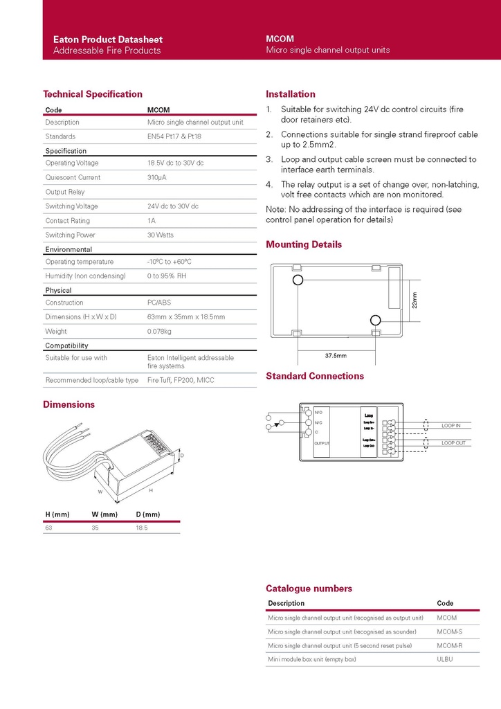 MCOM Micro Single Channel Output Unit